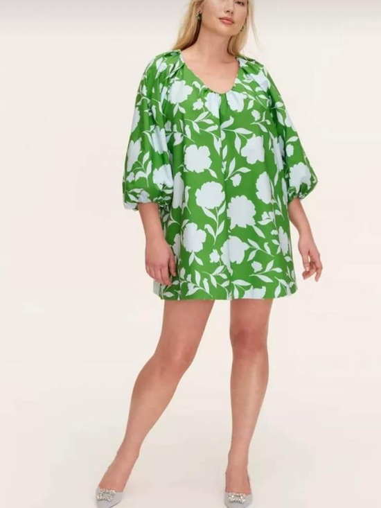 kate spade Green and White Floral Puff-Sleeve Mini Dress - Picture 3 of 11